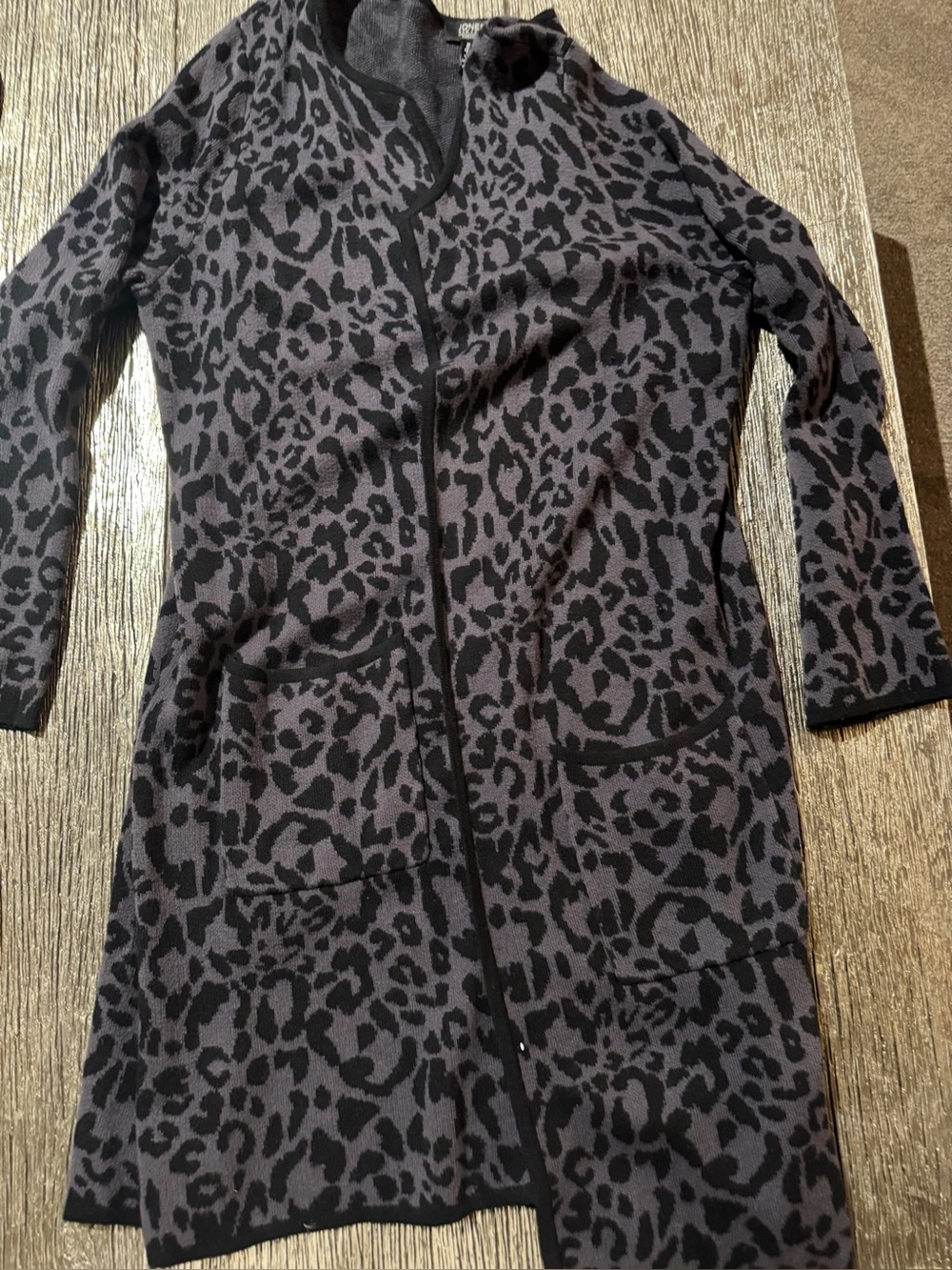 Jones New York Leopard-Print Long Knit Cardigan - Black & Gray